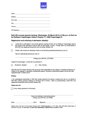 SAS AB Annual General Meeting Registration Form