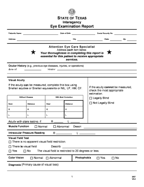 Texas Eye Examination Report