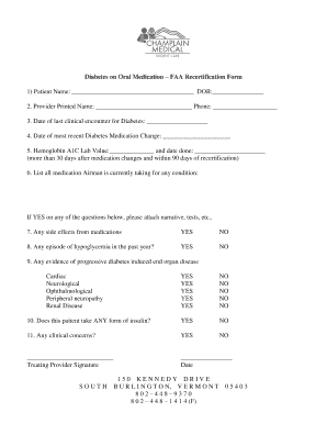 Diabetes on Oral Medication FAA Recertification Form
