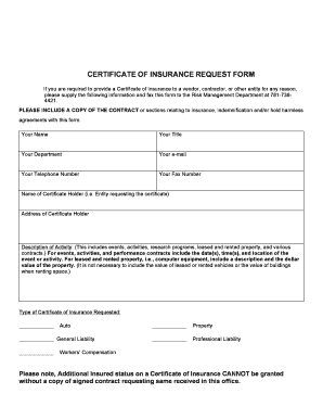 Certificate of Insurance Request Form