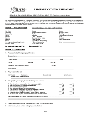 Prequalification Questionnaire Form - ramfloridacom