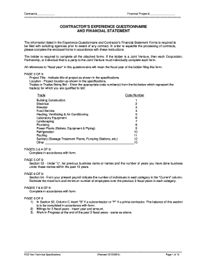 Contractor's Experience Questionnaire and Financial Statement