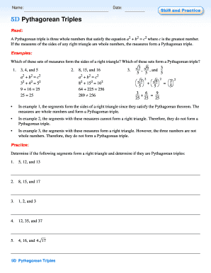 Pythagorean Triples Worksheet