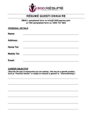 Resume Questionnaire Form