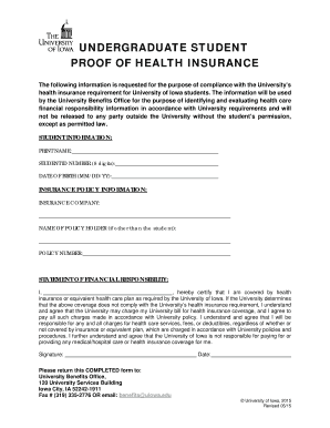 University of Iowa Undergraduate Student Proof of Health Insurance