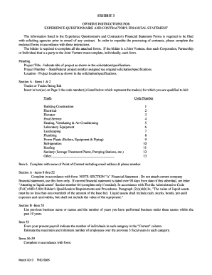 Florida Contractor Experience Questionnaire and Financial Statement