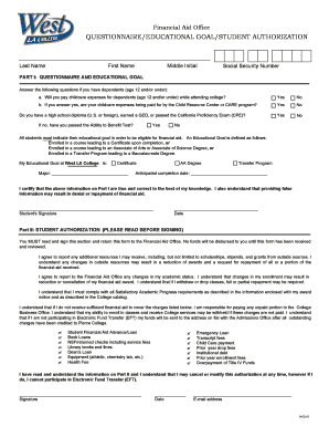 California Financial Aid Student Authorization Form