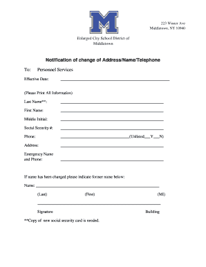 Notification of Change of Address/Name/Telephone