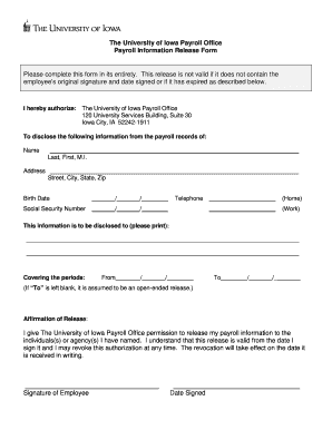 University of Iowa Payroll Information Release Form