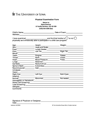 Child Physical Examination Form