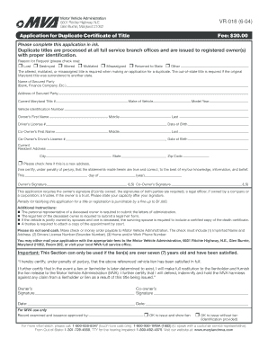 Maryland Duplicate Certificate of Title Application