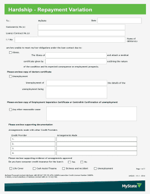Hardship Repayment Variation Form