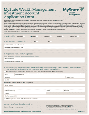 MyState Wealth Management Investment Account Application Form