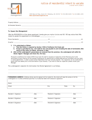 California Resident Intent to Vacate Notice