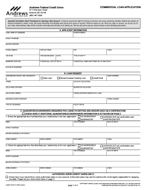 Andrews Federal Credit Union Commercial Loan Application