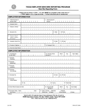 Texas Employer New Hire Reporting Form