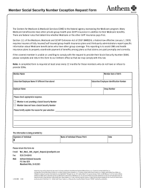 Member Social Security Number Exception Request Form