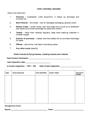 Pest Control Record Form