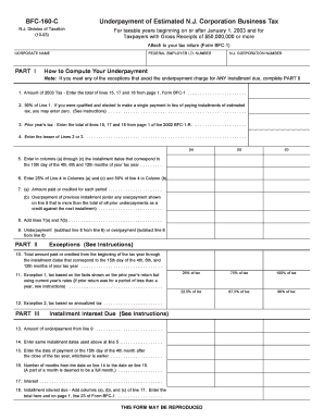 New Jersey Corporation Business Tax Underpayment Form