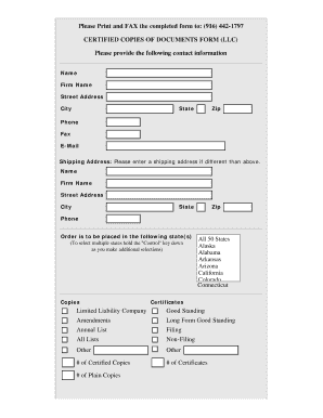 Certified Copies of Documents Form