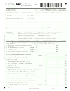 District of Columbia D-40 Individual Income Tax Return