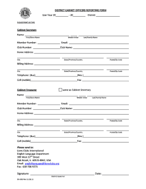 Lions Clubs International Cabinet Officers Reporting Form