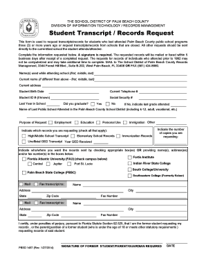 Student Transcript Records Request