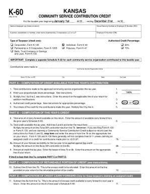 Kansas Community Service Contribution Credit Form