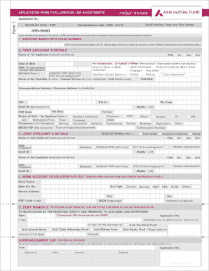 Axis Mutual Fund Investment Application Form