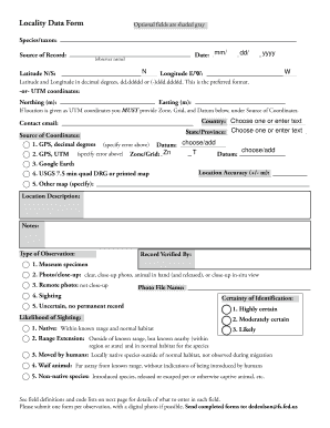 Locality Data Form