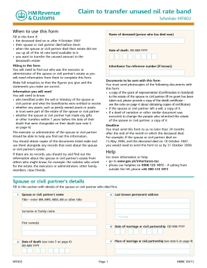 UK Inheritance Tax Nil Rate Band Transfer Form