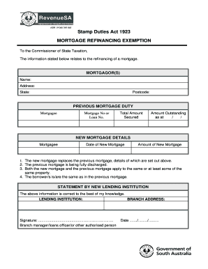 Mortgage Refinancing Exemption Form