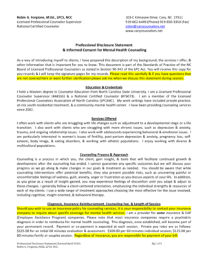 Professional Disclosure Statement & Informed Consent for Mental Health Counseling