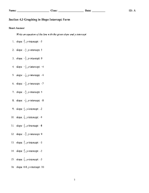Algebra 1 Slope Intercept Form Worksheet