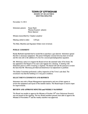 How to write minutes of meeting - BOARD OF SELECTMEN MEETING MINUTES - Effingham - effinghamnh