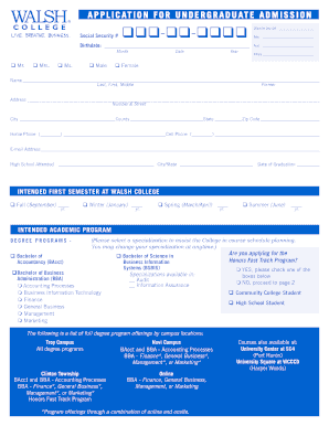 Walsh College Undergraduate Admission Application