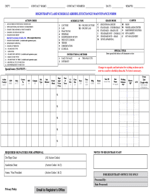 Registrar's Class Schedule Maintenance Form