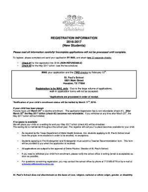 REGISTRATION INFORMATION 2016-2017 New Students