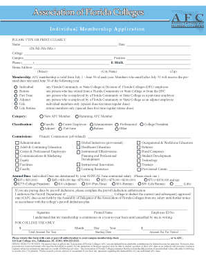Association of Florida Colleges Membership Application Form