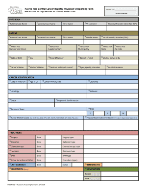 Puerto Rico Cancer Registry Physician Reporting Form