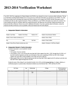 2013-2014 Verification Worksheet