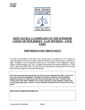 New Jersey Civil Law Complaint Form