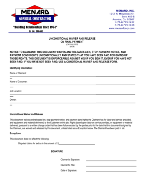 Unconditional Waiver and Release Form