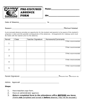 Pre-Excused Absence Form