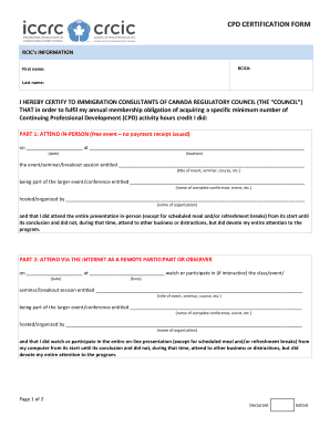 RCIC CPD Certification Form