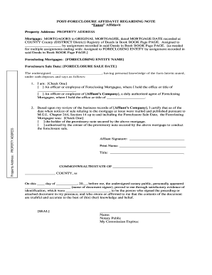 Post-Foreclosure Note Affidavit