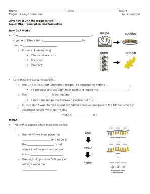 DNA Recipe for Life Worksheet