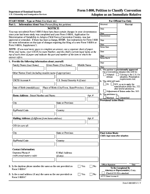 Form I-800 Petition to Classify Convention Adoptee