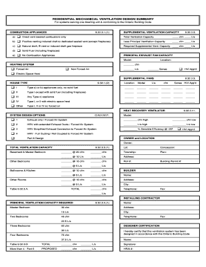 Ontario Residential Mechanical Ventilation Design Summary