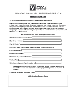 Stock Power Form